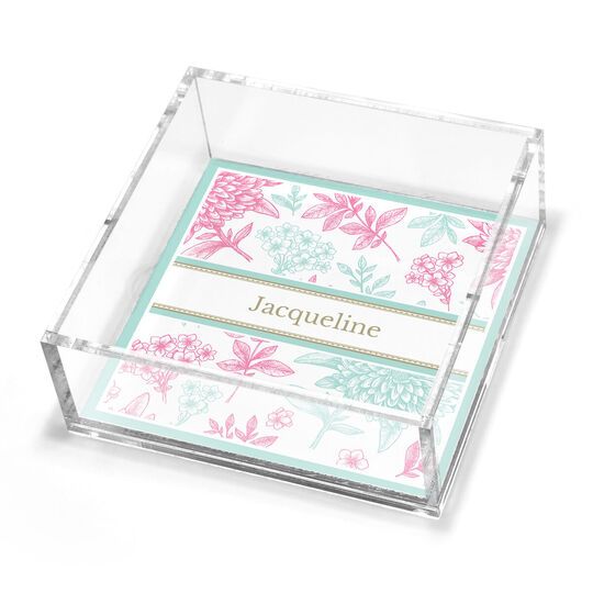 Mint & Raspberry Pom Poms Petite Lucite Trinket Tray